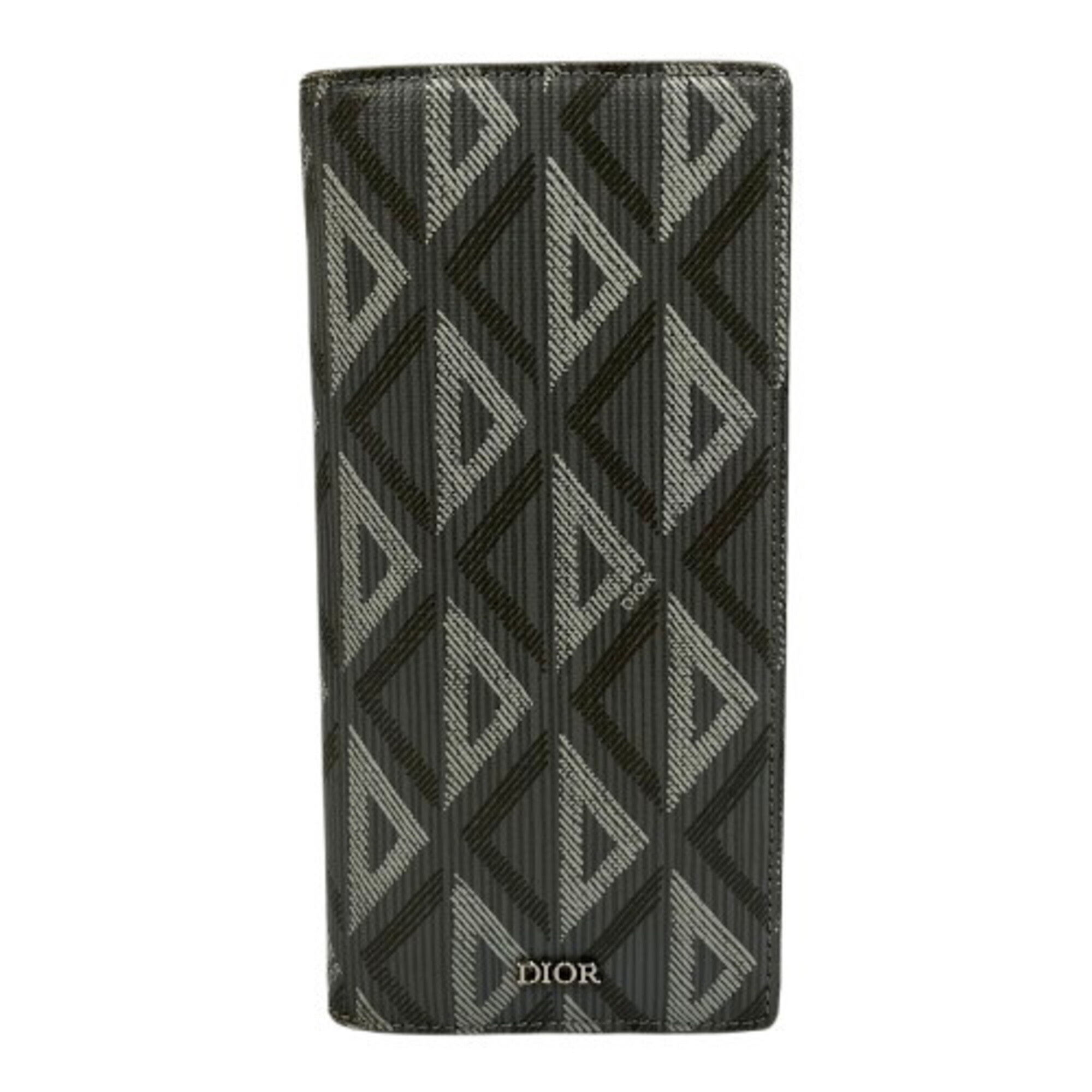 Christian Dior Christian Dior Diamond Long Wallet, Gray, Men's